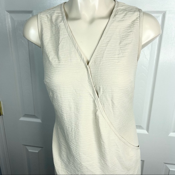 SHEIN long wrap rippled dress LIGHT NATURAL STONE sleeveless casual wear S - Picture 11 of 11